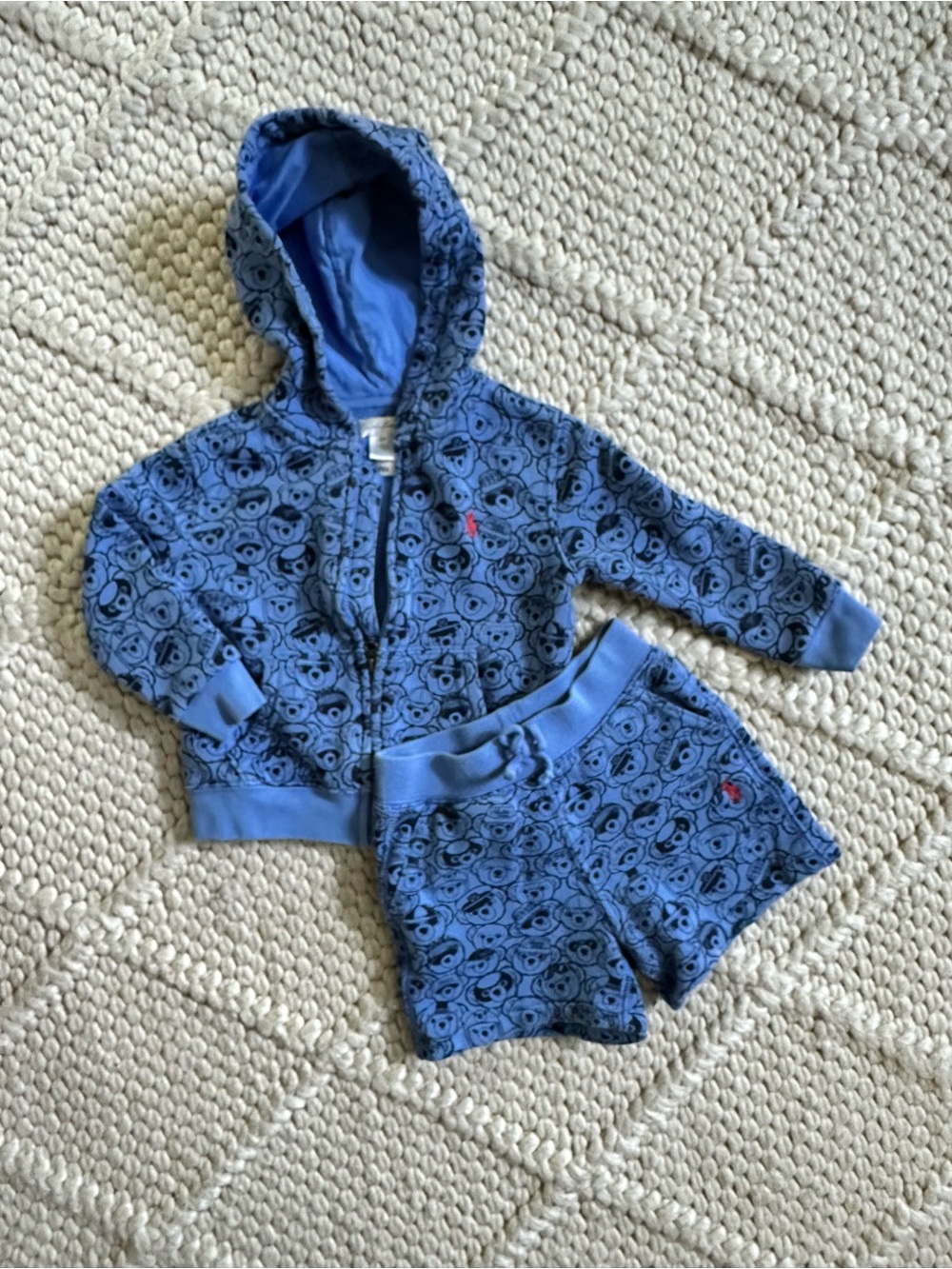 Ralph Lauren Blue Bear-Print Hoodie & Shorts Set